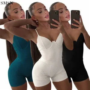 Women Clothing Fashion Matching Thread Halter Jumpsuit Sets Shorts Two Piece Outfits Set