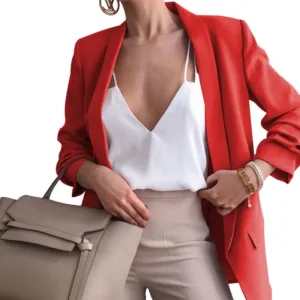 2021 Autumn Coat Pocket Women's Cardigan Jacket Solid Fashion Lapel Slim Blazer Coat Plus Size