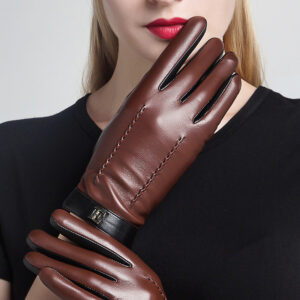 Luxurious Genuine Leather Gloves in brown for Winter