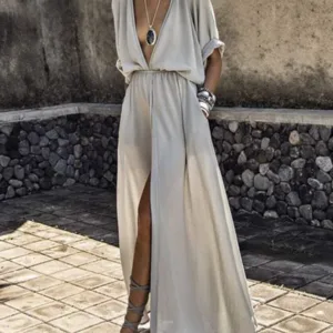 New Chic Plus Size V Neck Long Dress