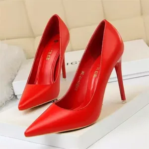 Simple Ladies Thin High Heel Shoes Splicing Pointy for Office