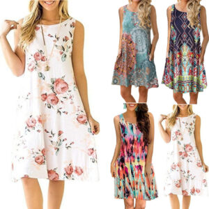 Women's Summer Knee-Length Sleeveless O-Neck Dress
