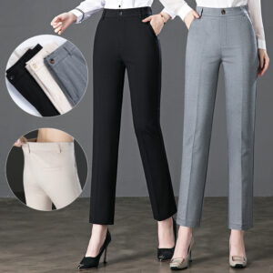 Ladies Autumn New High Waisted Stretch Loose Straight Pants