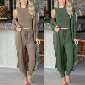 Women's Fashion Knitted Slim Undershirt Pants Sports Suit