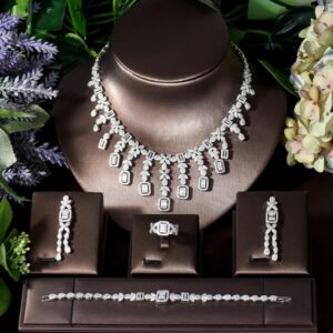 Zircon Necklace Earrings Bracelet Ring Set Of Four